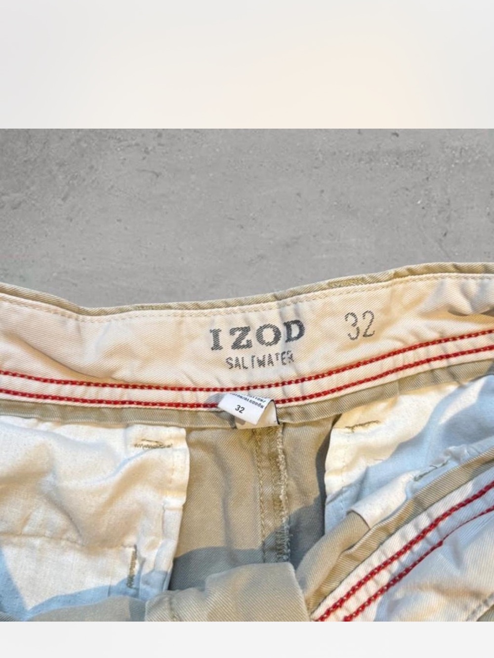 Izod Men's Khaki Flat Front Cotton Shorts - Picture 2 of 7